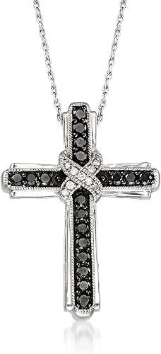 1.00 Ct Black and White Diamond Cross Pendant Necklace in Sterling Silver Men's Women's Jewelry Gift