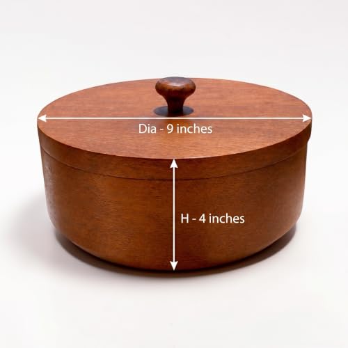 Image of POSHIO Wooden Casserole Hotpot Box with 1 Ladle, Breads Storage & Serving Box | Mango Wood Container | Non-Toxic Polished Serveware- Natural Wood Finish (1, Brown, 9x9x4in, Style 3)