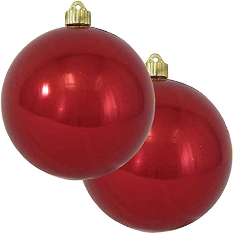 Christmas By Krebs 6" (150mm) Shiny Sonic Red [2 Pieces] Extra Large Solid Oversized Huge Big Outdoor Plastic, UV Ball Ornament Hanging Tree Decorations Cover