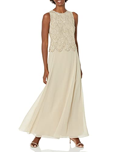Image of J Kara Womens Plus Size Sleeveless Beaded Pop Over Long Dress with Scarf