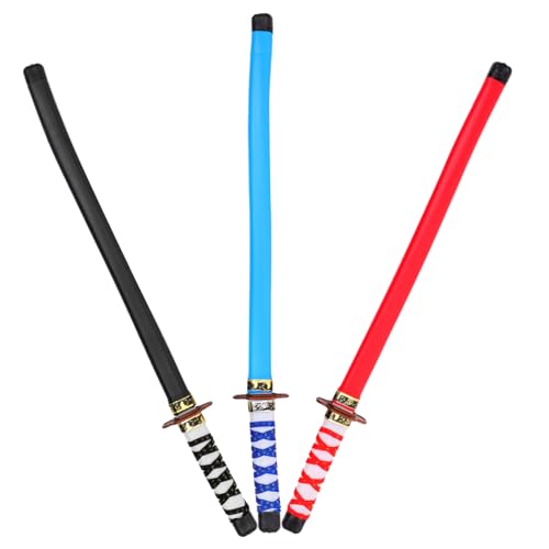 Hemobllo Juguetes De Cosplay Espada De Estilo Japonés Set De 3 Piezas Plástico Ligero para Niños Decoración De Fiestas y Juegos De Disfraces Rojo Azul Negro