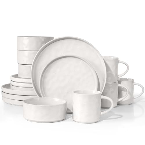 HaWare Dinnerware Sets, 16-Piece Stoneware Plates and Bowls Set, Elegant Ceramic Dish Set for 4, Chip and Scratch Resistant, Microwave and Dishwasher Safe, Speckled White HaWare Dinnerware Sets, 16-Piece Stoneware Plates and Bowls Set, Elegant Ceramic Dish Set for 4, Chip and Scratch Resistant, Microwave and Dishwasher Safe, Speckled White