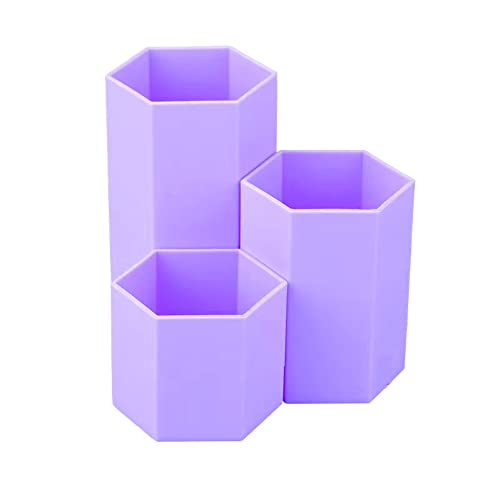 Image of Pencil Organizer Pen Holder for Desk Pens Cup Small Desk Organizer Cute Pen Holder for Office,School and Home (Purple, Triangular)