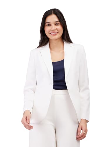 Image of FableStreet Women's Blazer | Tailored Fit Single-Breasted Design with Notch Lapel & Welt Pockets | Smooth Woven Texture for Work & Business Casual Wear