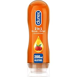 Durex Guarana 2-in-1 massage- en glijgel, met soepele textuur voor full-body massage en intieme zone, 200 ml met kartonnen verpakking