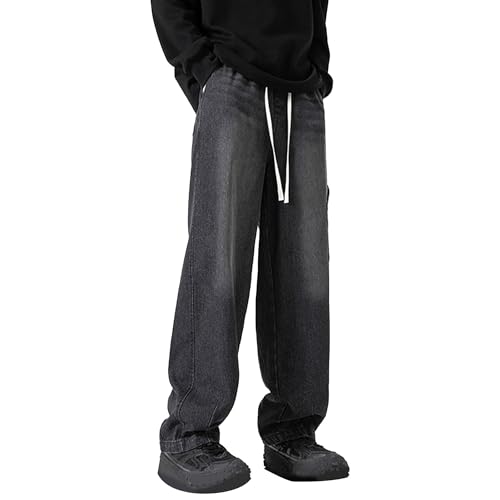 Baggy Jeans for Men Mens Straight Leg Jeans Wide Leg Jean Men Elastic Waist Jean for with Pockets Hip Hop