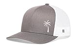 HAKA Palm Tree Embroidered Trucker Hat, Outdoor Hat for Men & Women, Adjustable Baseball Cap, Mesh Snapback, Golf Hat (Grey/White)