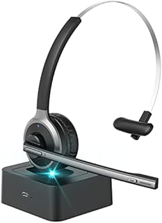 XAPROO Wireless Headset with Microphone for PC, Trucker Wireless 5.0 Headset with Microphone, Flip-to-Mute Mic, On Ear Cell Phone Headset with Charging Base for Home Office Call Center Zoom Skype