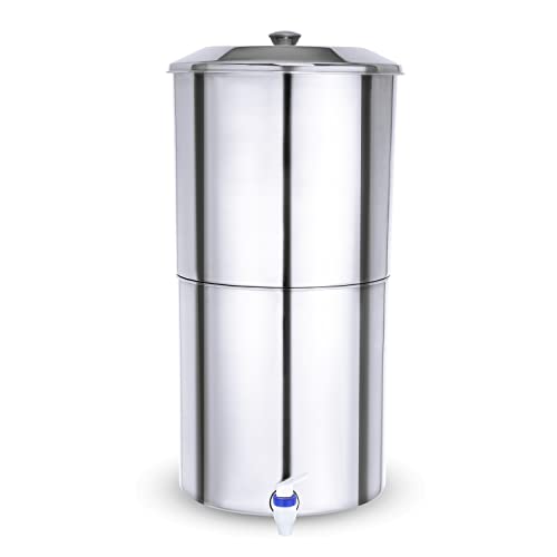 Pristine Stainless Steel Water Filter with 3 Ceramic Candles | Purifier with Storage (Capacity-26Liters, Silver) Gravity