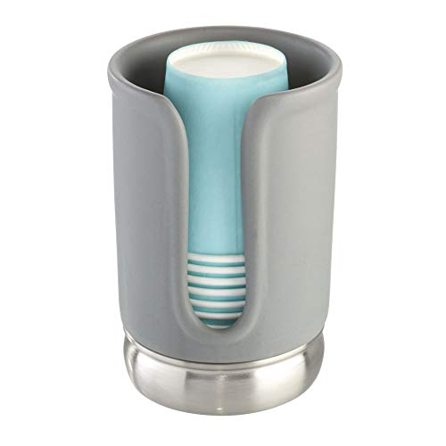 iDesign York Paper and Plastic Cup Dispenser for Bathroom Vanity and Countertops, Matte Gray and Brushed Nickel
