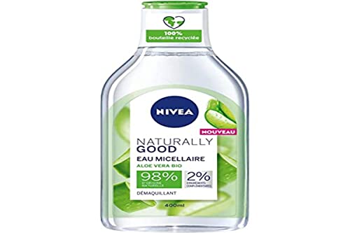 NIVEA Natural Good Agua Micelar con Aloe Vera Bio 400 ml, limpiador facial con ingredientes naturales