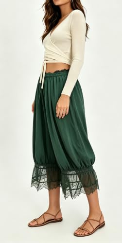 Image of UAURORAO Women Lace Trim Bloomer Pants Flowy Culottes Pantaloons Bloomers