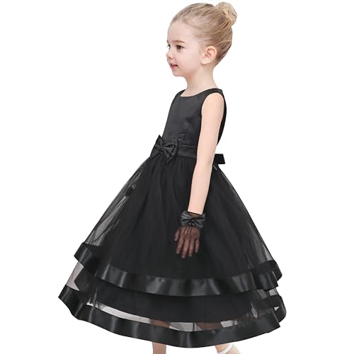 Sunny Fashion Girls Dress Black Bow Tie Glove Formal Party Pageant Sleeveless3