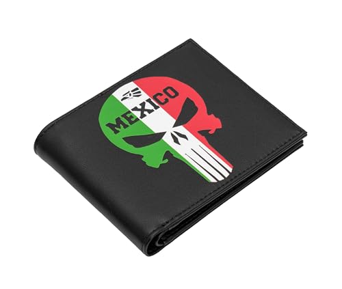 Mens Bifold Wallet Picture Mexican Flag Skull Mexican Punisher with a gift box3