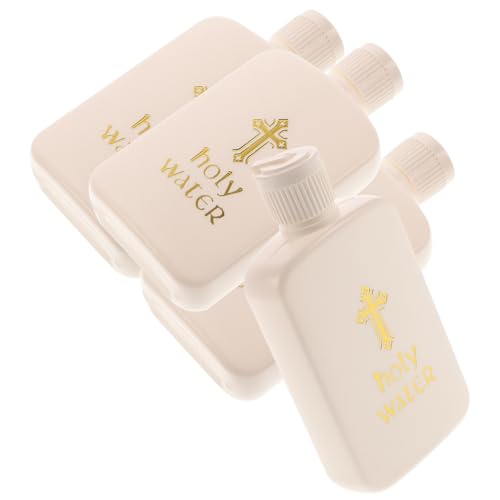 FUNOMOCYA Bottiglie D'acqua Santa Ricaricabili 100ml in Plastica Resistente, Contenitori Decorativi Per Battesimo Matrimonio Shower, Set Da 4 Piccole Bottiglie Leggere Facilmente Trasportabili