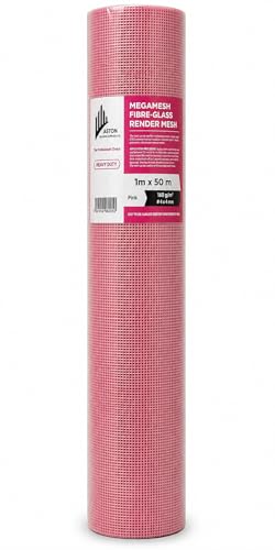 Aston BS Pink Fibreglass Render Mesh 160gsm 1m x 50m (50m) Heavy Duty High Tensile Strength Reinforcing Mesh Roll for Plastering Rendering Concrete & Crack Repair Alkali Resistant