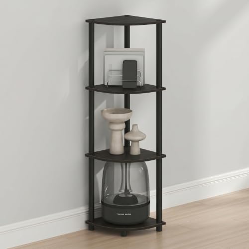 Image of Furinno Turn-N-Tube Toolless Assembly 4-Tier Storage Shelves, Espresso | Black Corner Shelf, Open Storage Book Shelf, for Organization and Storage, Living Room, Home Office, Bedroom