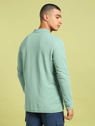 Image of TECHNOSPORT Mens Slim Fit Polyester Active Wear Collar Polo T-Shirt with Long Sleeves for Workout, Sports