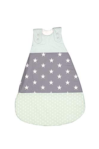 ULLENBOOM ® Baby Schlafsack 0 bis 4 Monate (Größe 56/62) Mint Grau (Made in EU) - Schlafsack Baby für Frühling, Herbst und Winter, Babyschlafsack mit Motiv: Sterne