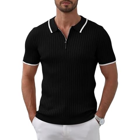 ThusFar Men's Striped Knit Polo Shirt Cover