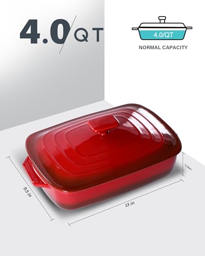 Lareina Large Ceramic Casserole Dish With Lid, 4.0 Quart Covered Rectangular Stoneware Baking Dishes For Oven thumb #1
