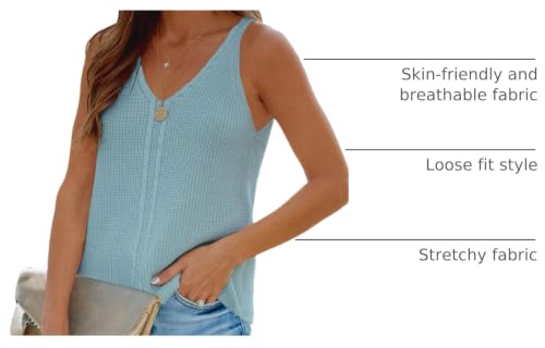 Image of Amarmia Womens Summer V Neck Tops Rib Knitted Sleeveless Tank Top Cable Knit Sweater Vest Casual Solid Tee Shirts