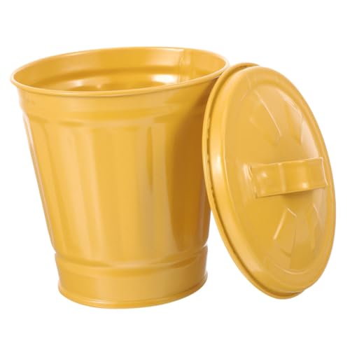 Basurero pequeño metálico con tapa diseño vintage amarillo miniatura 1