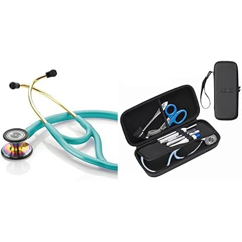 ADC Adscope 601 Iridescent Metallic Caribbean Convertible Cardiology Stethoscope with Tunable AFD Technology and Large Black Medic Case