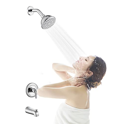Shower Faucets Sets Chrome, Tub and Shower Trim Kit with Pressure Balance Valve, Single Handle Trim Kit with 4 Inch Shower Head, Tub Spout with Diverter