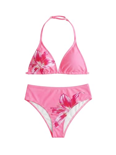 Image of RoseSeek Girl's Tie Dye Smocked 2 Piece Swimwear Sets Backless Halter Bikini Cute Brief Bathing Suit