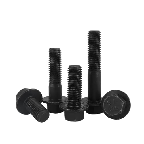 M5 M6 M8 M10 Grade 10.9 Black Carbon Steel Outer Hexagon Flange Bolt Hex Flange Cap Screw Bolt Fastener(10pcs M5X10-Dentate)