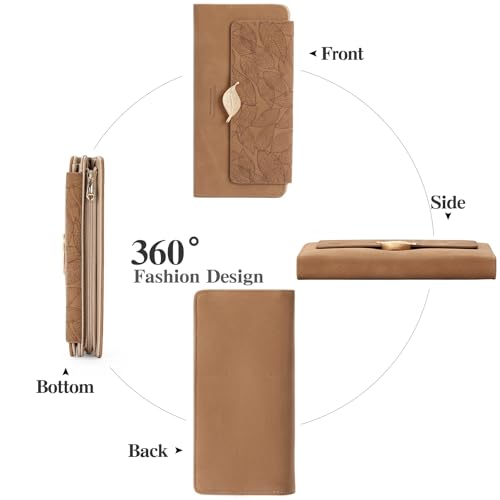 Image of Women's Wallet Leather RFID Blocking Bifold Clutch Large Capacity Credit Card Holder with Coin Zipper Purse