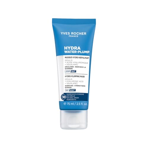 Yves Rocher Hydra Water Plump Mascarilla Facial Hidratante y Rellenadora 75 ml – Hidrata Intensamente y Refuerza la Barrera Cutánea – Edulis, Ácido Hialurónico y Escualano Vegetal