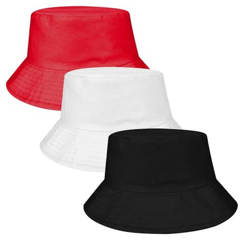 FUIPVGI 3 Stücke Unisex Fischerhüte, Sommerhut, Bucket Hat Faltbar, Strand-Sonnenhut, Freizeithut, Buckethut für Jagd, Camping, Wandern, Reisen (DE/NL/SE/PL, Alphanumerisch, Einheitsgröße, 3 Farben)