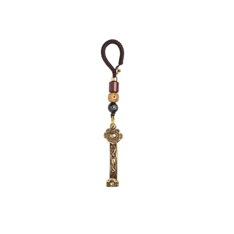 ADERFETBI Llavero Jade Ruyi latón Colgante Coche Llavero Colgante, Caqui Ruyi Vintage Hecho a Mano cordón, Llavero Colgante Mochila decoración Llavero Coche