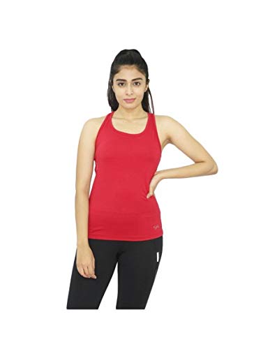 Women Girls Lycra Solid Tank Top in Red Color- Racer Back Stretch-Red- Large-image-41