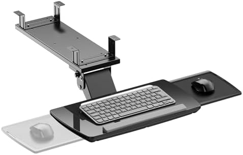 PrimeCables Keyboard Tray Under Desk, Adjustable Keyboard Tray with Mouse Platform, 18.3" W x 9.4" D (Only Tray) Black, Heavy-Duty