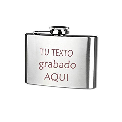 Petaca de Acero Inoxidable Personalizada - Tu Texto o Frase Grabados - Nombre Grabado - Tamaño 9x10cm(5oz)