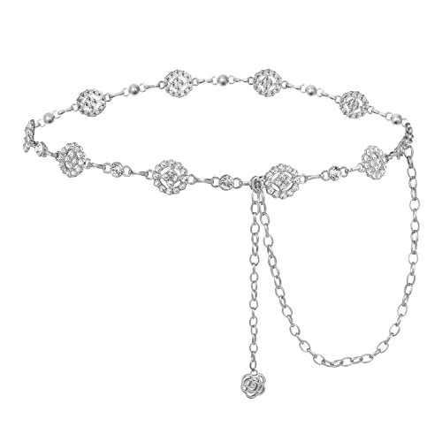 AWAYTR Waist Chains Belts for Women - Rhinestone Gold Silver Chain Belts for Dresses