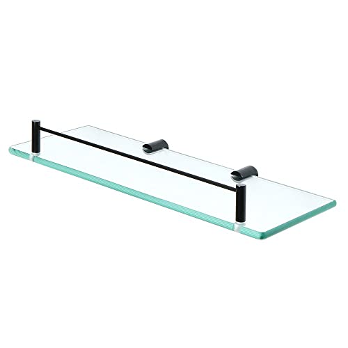 SAYAYO Tablette Salle de Bain en Verre Trempé Étagère Murale Salle de Bain 35 CM avec la Barre Noir Mat en Acier Inoxydable SUS 304, EGC4000-B