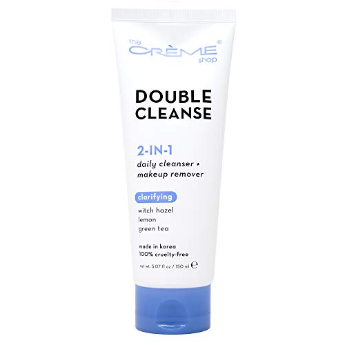 - Face Wash Double Cleanse By The Crème Shop 2 in 1 Facial Foam Cleanser | Witch Hazel + Lemon + Green Tea Daily Cleanser & Makeup Remover.