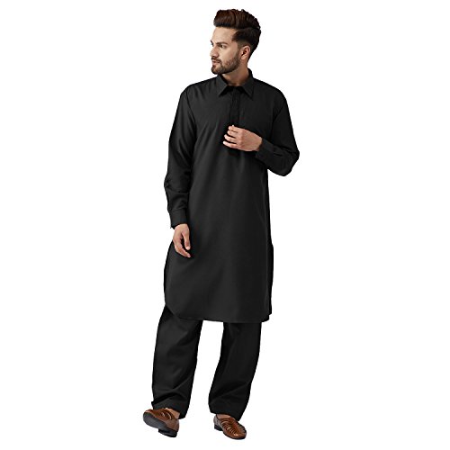 Sojanya (Since 1958 Men'S Black Cotton Kurta Pathani Set, Size 38