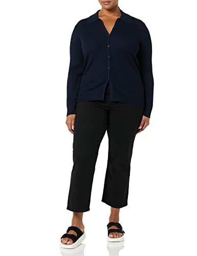 Image of Amazon Essentials Women's Fine Gauge Stretch Polo Ribbed Long Sleeve Sweater Cardigan