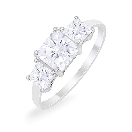 Blue Apple Co. 3 Stone Wedding Engagement Ring Princess Cut Square Simulated CZ 925 Sterling Silver Choose Color3