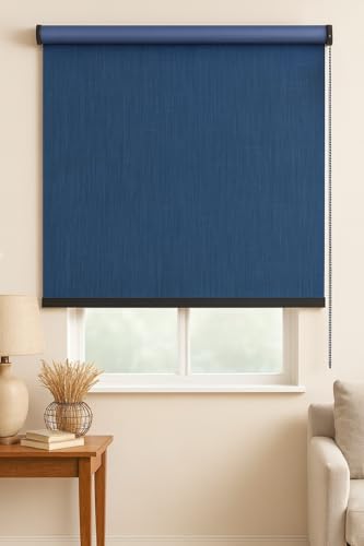 Image of 100% Blackout Premium Roller Blinds for Windows 50 Inch W X 96 Inch L| Textured Linen Fabric | Thermal Insulated Roll-Up Shades | UV Sun Protection for Home & Office | Heavy Duty | Navy