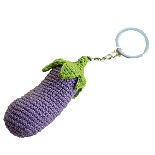 Handmade Crochet Funny Cute Eggplant Aubergine Key Ring Keychain Backpack Charm
