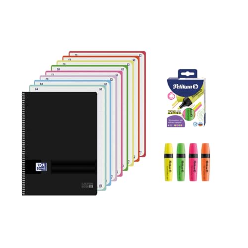 Oxford Live & Go Cahier A4+ quadrillé 5 x 5, couverture plastique, 160 feuilles, 8 bandes de couleur, carnet micro-perforé, couleur menthe glacée pastel