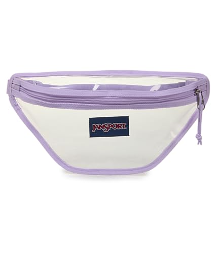 JanSport Mochila transparente – Pochete transparente de 1L, um compartimento principal, cinto ajustável no quadril e alça transversal, lilás pastel