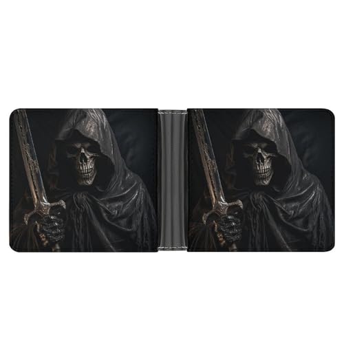 Skeleton in Robe Men Wallet Slim Thin Credit Card Women Money Clip Leather Bifold Front Pocket Wallets