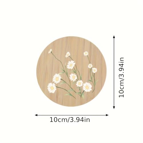 Image of 6pcs Daisy Pattern Wooden Coasters Set - Simple Style, Hand Washable, Natural Animal Theme, Ideal for Home Decor and Gifts, Festive Gift Item|Natural Theme Decor|Handwashable Coasters